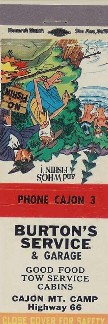 Burton's in Cajon Pass Matchcover