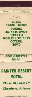 Painted Desert Motel in Chambers, AZ, Matchcover