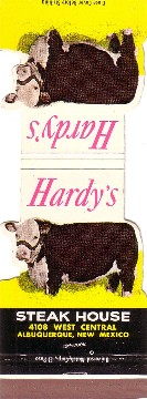 Hardy's Steak House in Albuquerque Matchcover