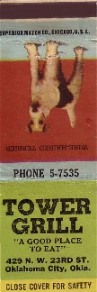 Tower Grill in Oklahoma City Matchcover