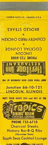 The Tropics Restaurant in Lincoln Matchcover
