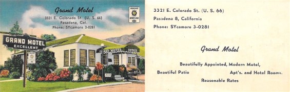Grand Motel in Pasadena Business Card Grand Motel Business Card
