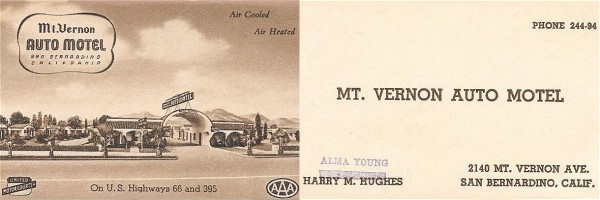 Mt. Vernon Auto Motel Business Card Mt. Vernon Auto Motel Business Card