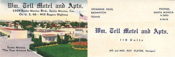 Wm Tell Motel in Santa Monica, Business Card Wm. Tell Motel Business Card
