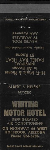 Whiting Brothers Motels Matchcover