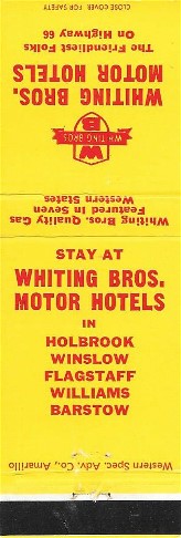 Whiting Brothers Motels Matchcover