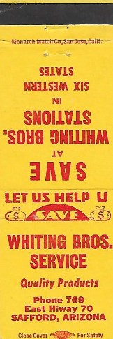 Whiting Brothers Gasoline Matchcover